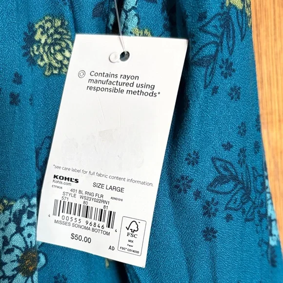 Sonoma Teal Floral Long Sleeve Peasant style Boho feel Dress - Picture 3 of 4